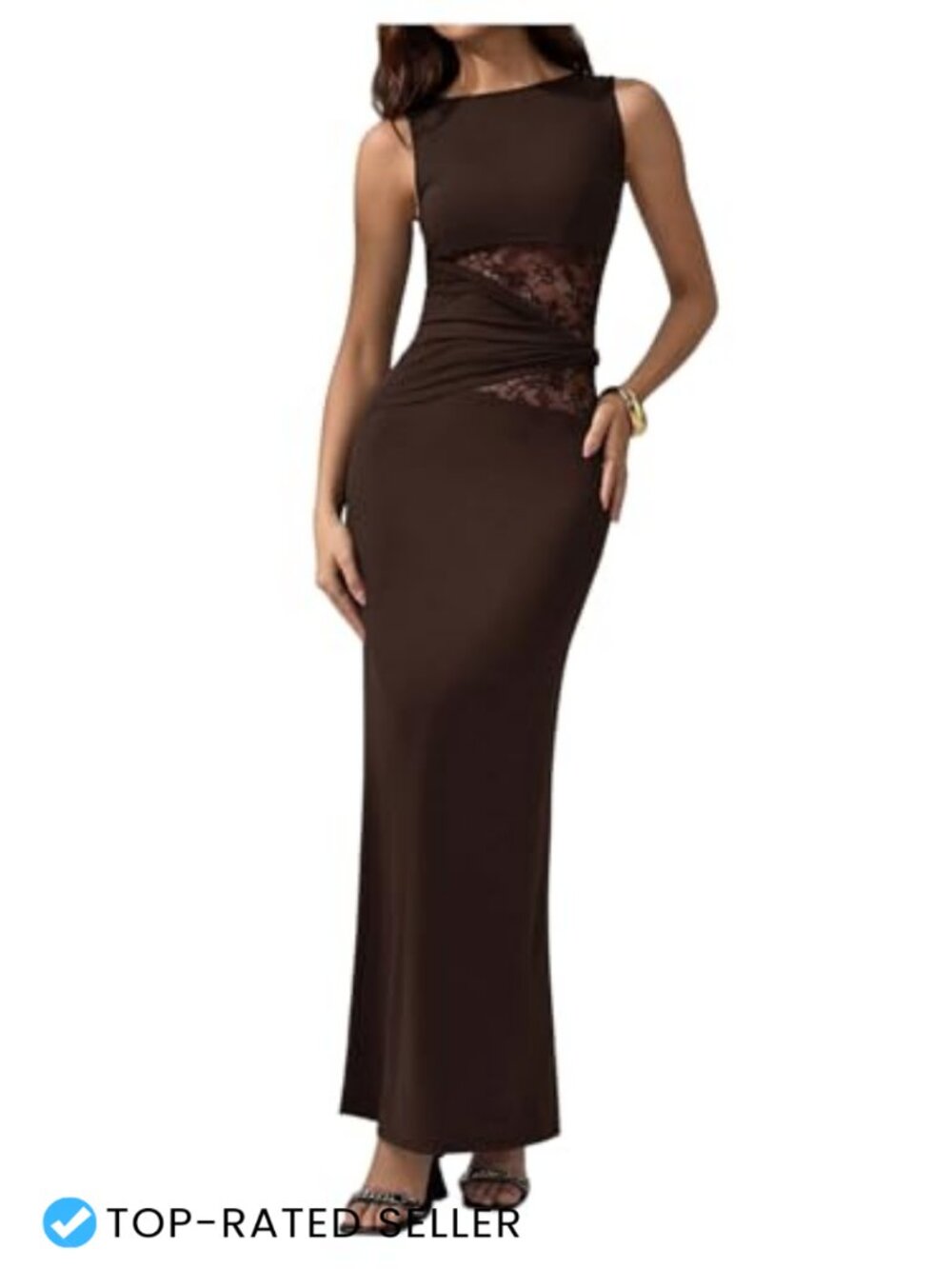 GORGLITTER Women's Lace Cutout Bodycon Maxi Dress Sleeveless Cocktail Prom Gown